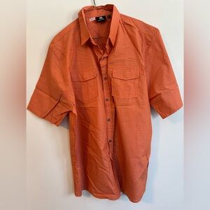 ELXR Cotton Button Down Short Sleeve Pocket Orange Black Stripe Shirt Men’s XXL